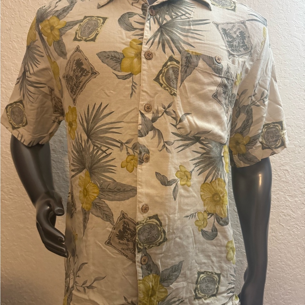 Yellow and Cream Tropical Casual Button Down Shirt